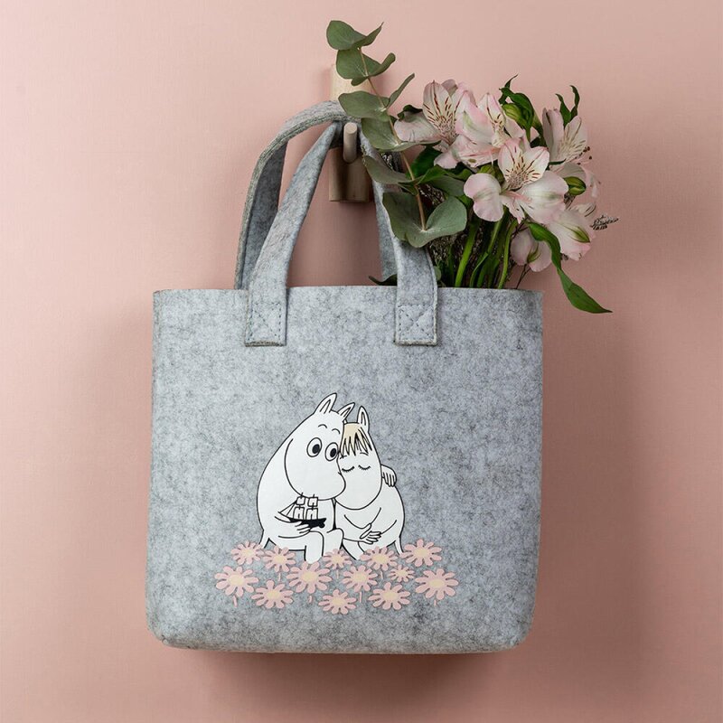 Moomin Mummi handlenett 14x25x26 cm sammen grå