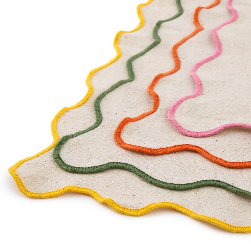 Jamie Oliver Big Love servietter i bomull/lin 45 cm 4 stk rosa/hvit/grønn/gul