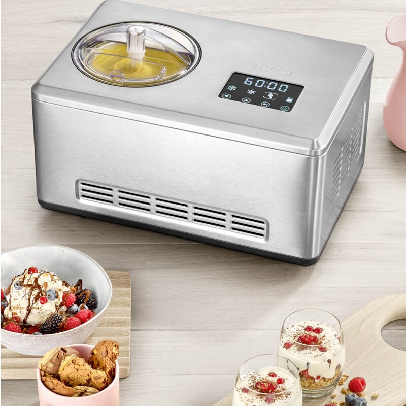 Severin Iskremmaskin EZ7406 med yoghurtfunksjon og iskrembeholder 2 stk x 2L