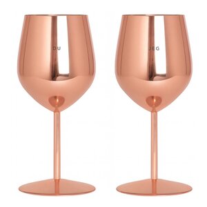 Pictureit Vinglass stål DU & JEG 45 cl 2 stk roségull