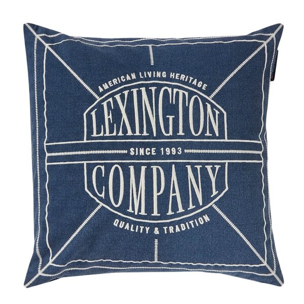 Lexington Logo Washed putetrekk 50x50 cm mørkblå/lys beige