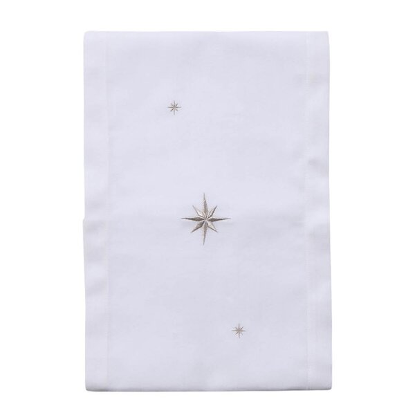 Langkilde & Søn Bordløper 30x175 cm hvit med broderte sølvstjerner