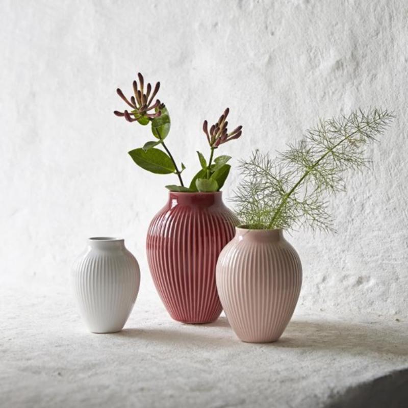 Knabstrup Keramik Vase riller 3 stk bordeux/rosa/hvit