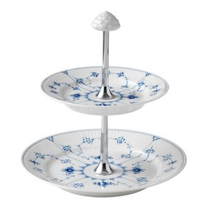 Royal Copenhagen Musselmalt Riflet etasjefat 24 cm hvit/blå