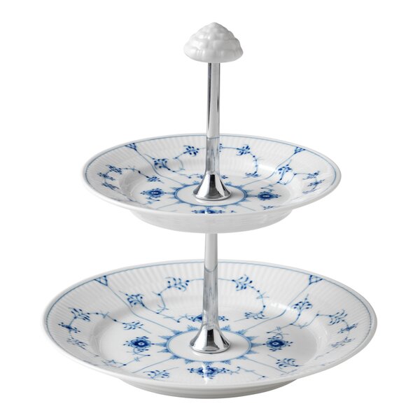 Royal Copenhagen Musselmalt Riflet etasjefat 24 cm hvit/blå