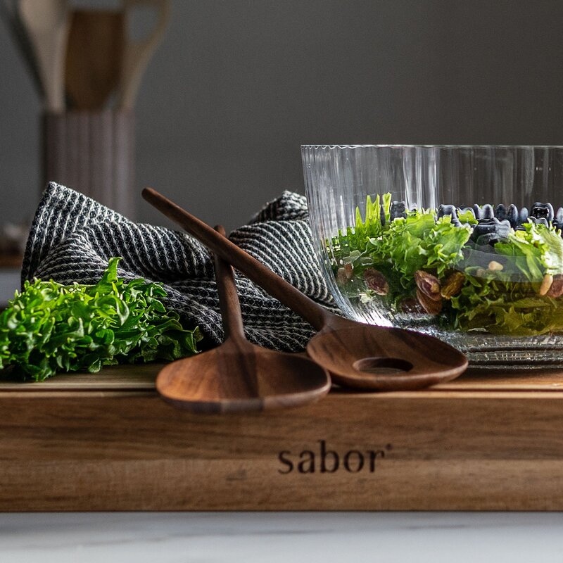 Modern House Timeless salatbolle med salatbestikk 3L klar/valnøtt