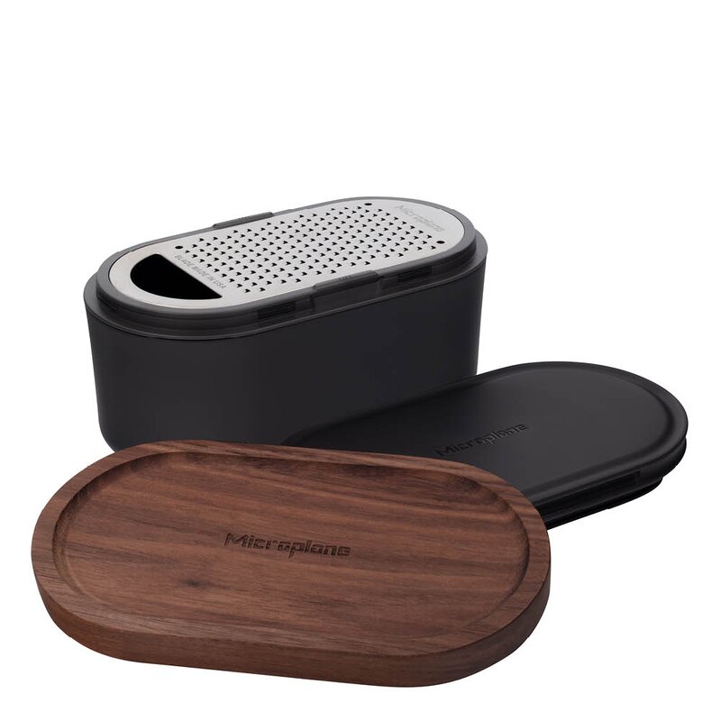 Microplane Container Grater rivjern m/beholder antrasitt/valnøtt
