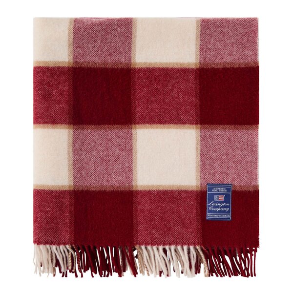 Lexington - Rutete ullpledd 130x170 cm rø/lysbeige/beige