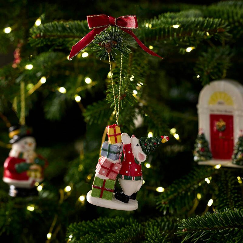 Spode Christmas Tree juletrepynt Mouse with Presents