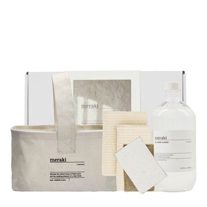 Meraki Gavesett rengjøringskit med kurv,oppvaskklut, svamp og rengjøringsåpe grå