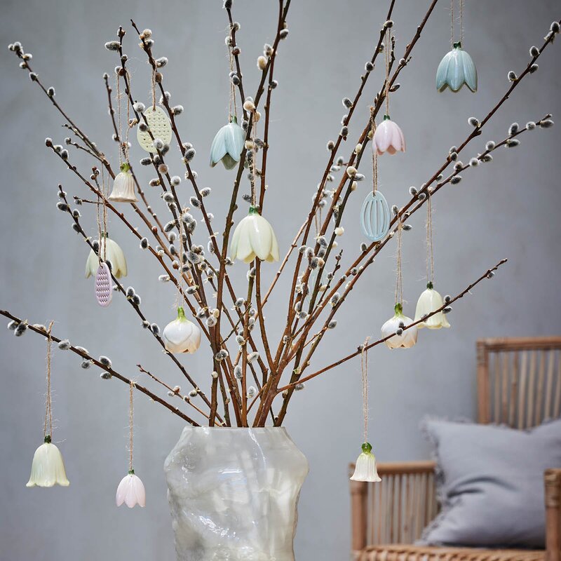 Lene Bjerre Dehlia påskeblomst oppheng keramikk H6,4 cm gul