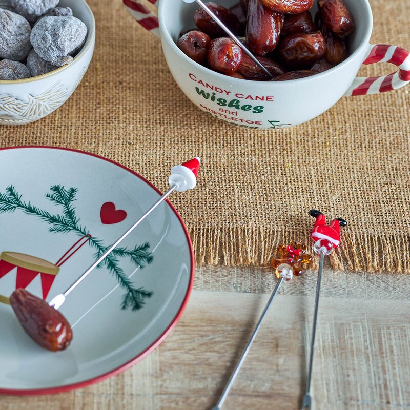 Bloomingville Feliz Cocktailgaffel i glass 4 stk 12 cm julemotiv