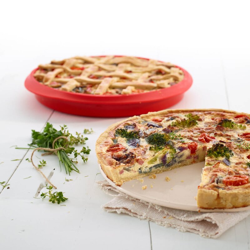 Lékué Quicheform i silikon med fat 28 cm 1,5 L rød/hvit