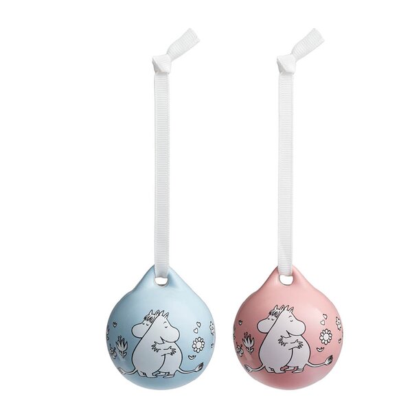 MoominArabia Mummi julekule 5 cm 2 stk Kjærlighetsgave rosa/blå