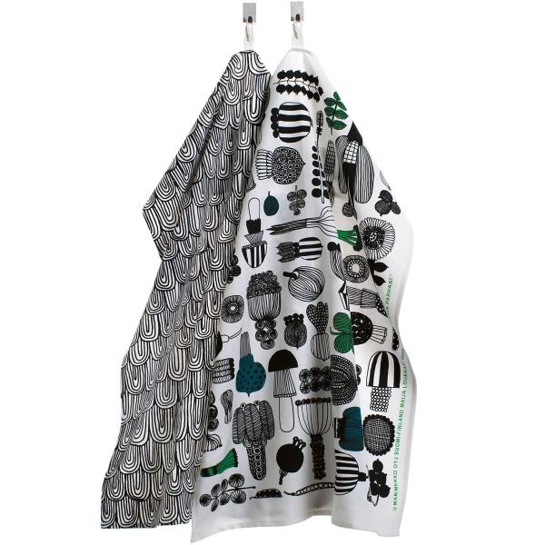 Marimekko Puutarhurin parhaat kjøkkenhåndkle sett 47x70 cm hvit/svart/grønn