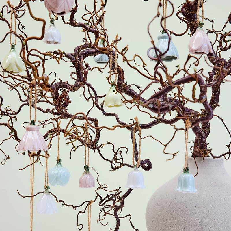 Lene Bjerre Dehlia hengende blomsterdekorasjon 2 stk 4,5 cm lysegrønn