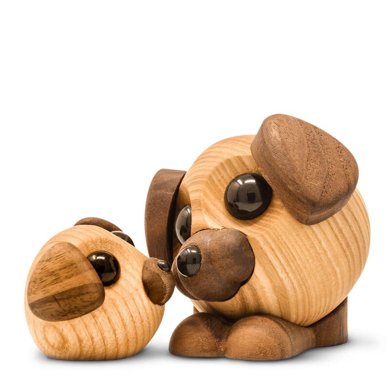 FableWood Buddy hund trefigur 8 cm ask/valnøtt