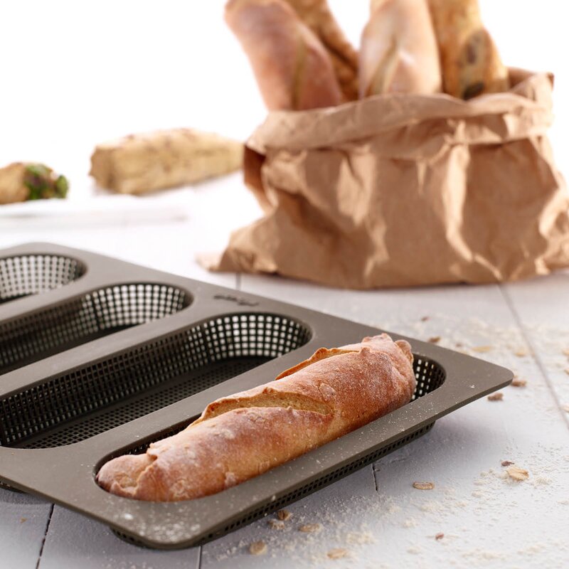 Lékué Silikonform for mini-baguetter 4 hull brun