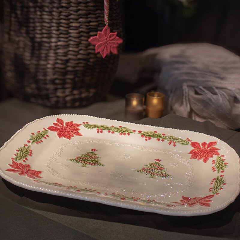 Bordallo Pinheiro Christmas serveringsfat 47x36 cm hvit
