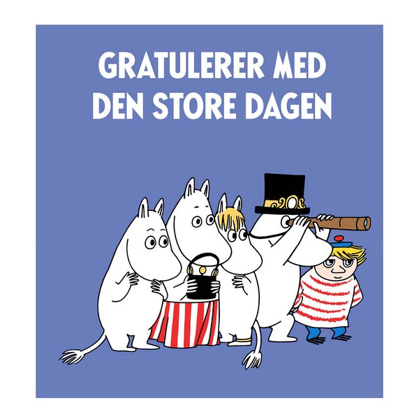 Moomin Mummi dobbeltkort 7,5x7,5 cm Gratulerer med den store dagen lilla