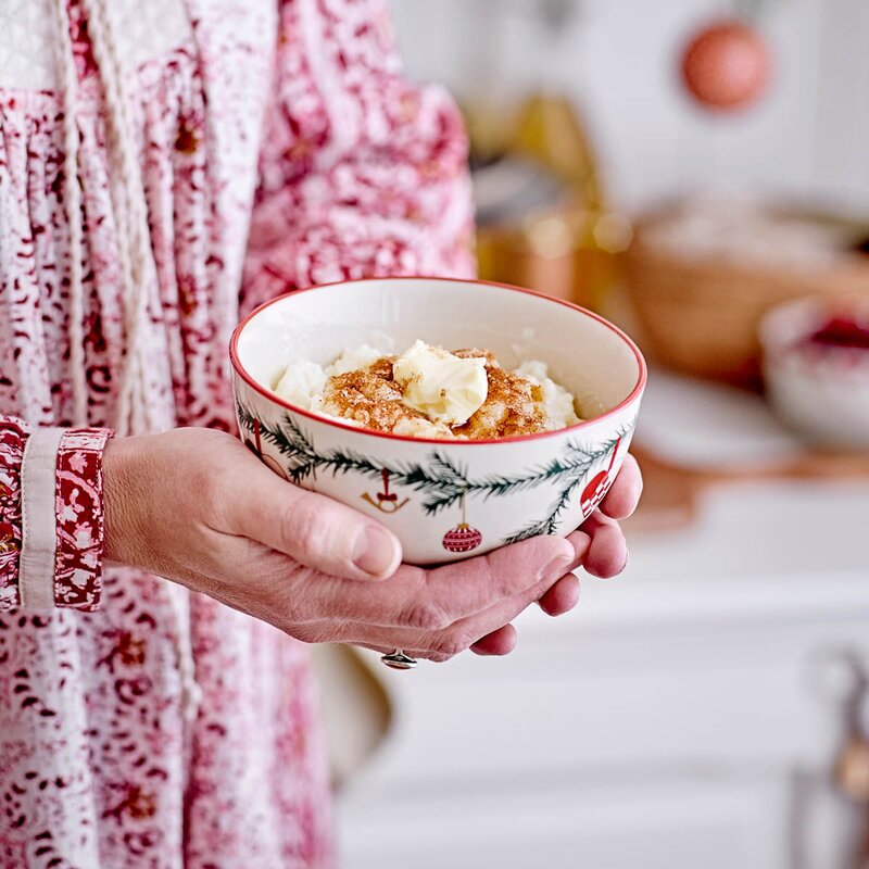 Bloomingville Yule skål 2 stk 50 cl natur/grønn julemotiv