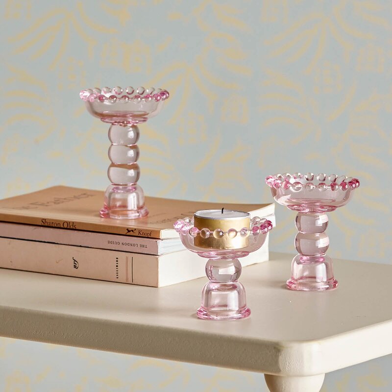 Bloomingville Delphia lysestake i glass 3 stk rosa