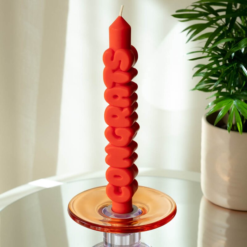 CandleHand 3D kronelys 23 cm CONGRATS oransje