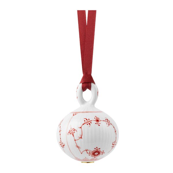 Royal Copenhagen Rød Musselmalt Riflet julekule 9,5 cm