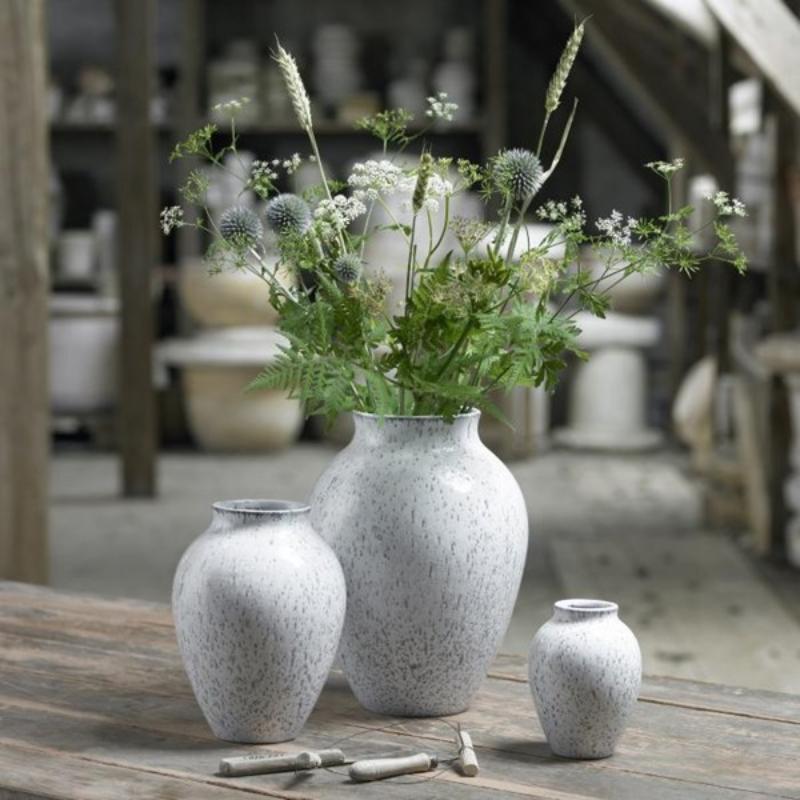 Knabstrup Keramik Vase 20 cm hvit/grå