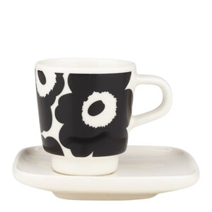 Marimekko Oiva Unikko espressokopp 5 cl med fat svart/hvit