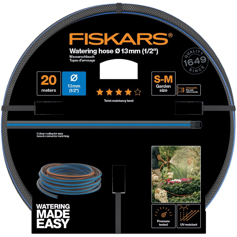 Fiskars Hageslange Q4 13 mm 20 m svart