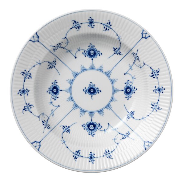 Royal Copenhagen Musselmalt Riflet dyp tallerken 23 cm hvit/blå