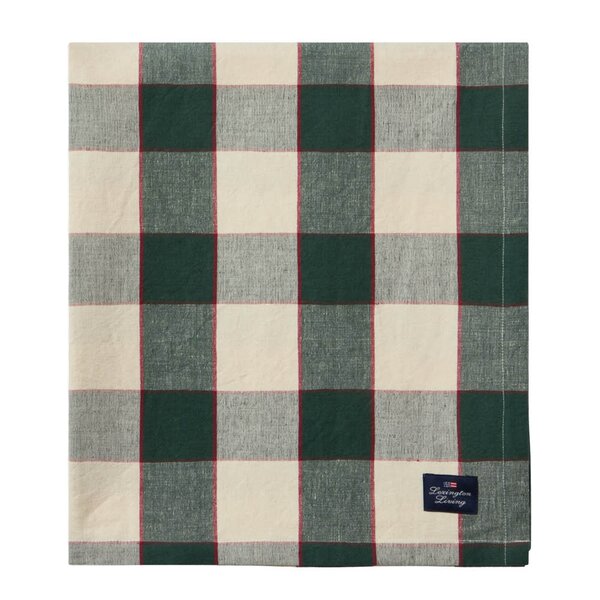 Lexington Rutete duk i lin/bomull 150x350 cm grønn/lysbeige/rø