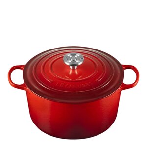 Le Creuset Signature støpejernsgryte dyp rund 6,3L 26 cm cerise/crucible knob