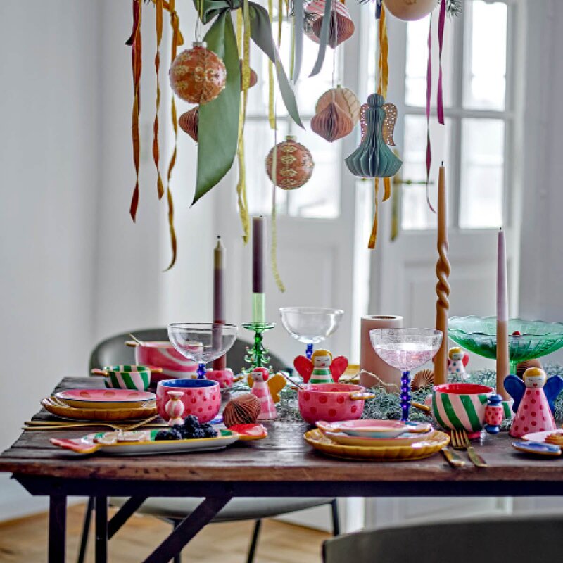 Bloomingville Caramella engel i steingods 2 stk 8/10 cm rosa/blå