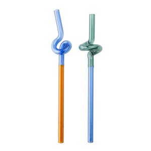 Tranquillo Rainbow sugerør i glass 19 cm 2 stk blå