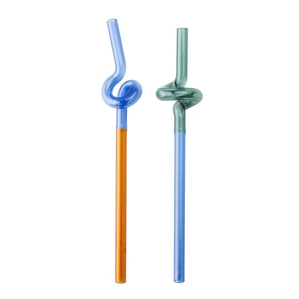 Tranquillo Rainbow sugerør i glass 19 cm 2 stk blå