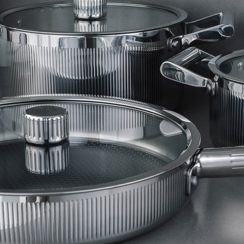 Vargen & Thor Glima grytesett 3 deler blankt stål