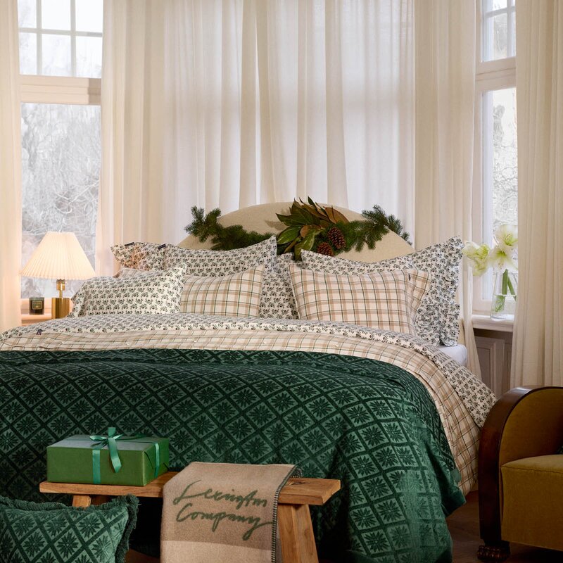 Lexington Sengesett flanell 200x220 cm rutete grønn/beige/hvit