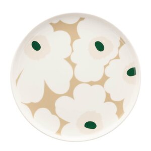 Marimekko Oiva Unikko tallerken 20 cm hvit/beige/grønn