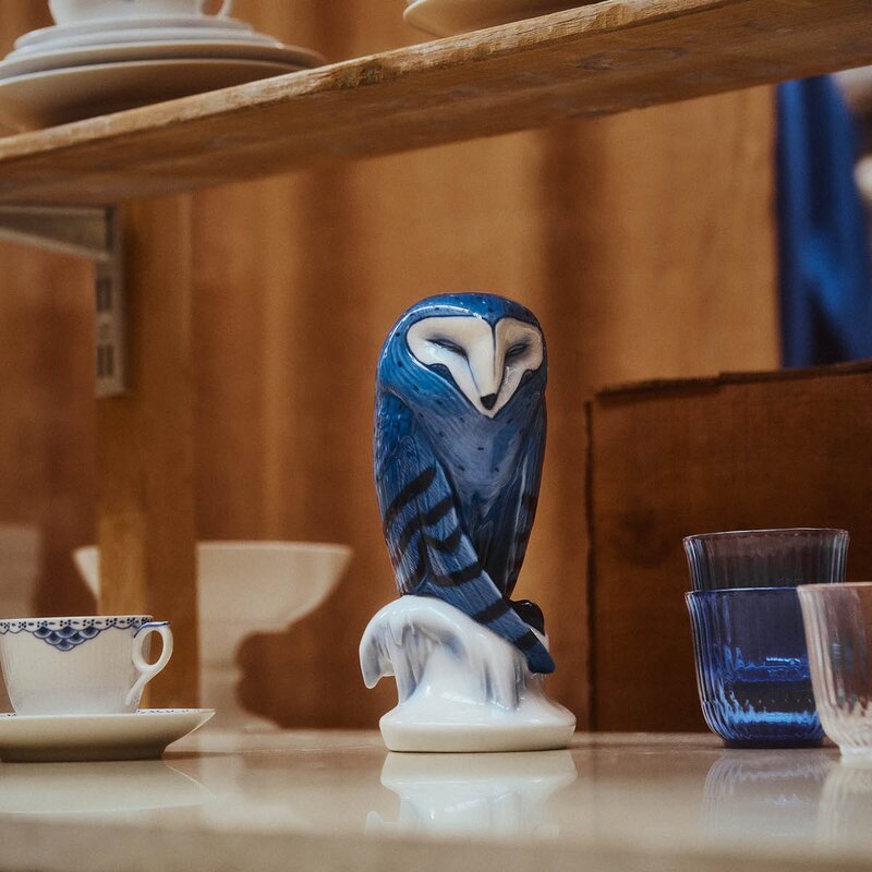 Royal Copenhagen Figurines ugle figur 22 cm blå/hvit