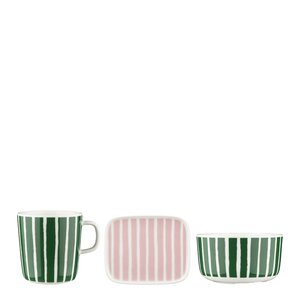 Marimekko Piccolo frokostsett 3 deler hvit/grønn/rosa