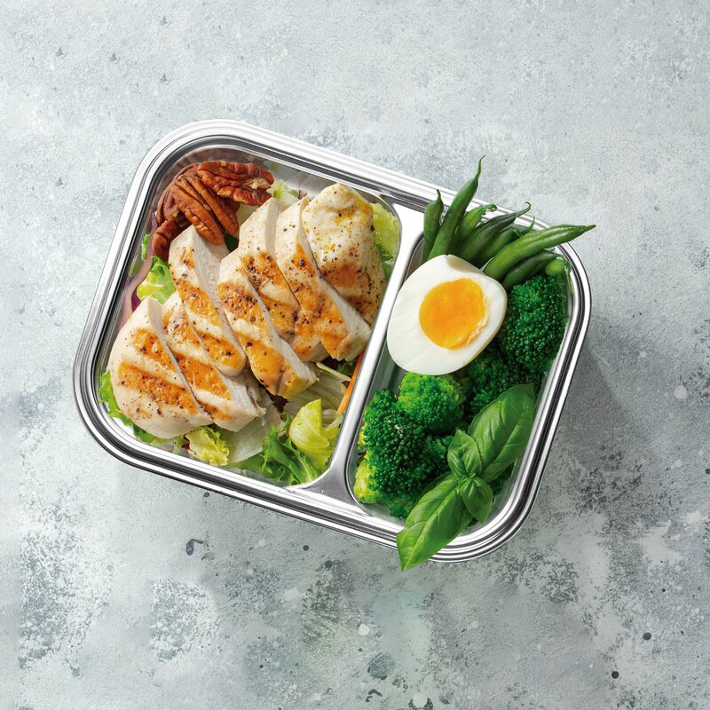 Lacor Matboks i stål med tett lokk og 2 rom 0,45+0,28L