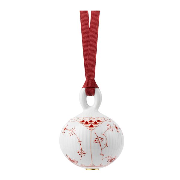 Royal Copenhagen Rød Musselmalt Halvblonde julekule 9,5 cm