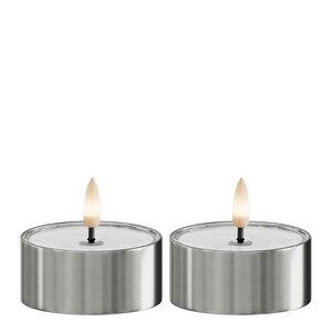 DeluxeHomeart LED metallic telys for inne-og utendørs 6,7x3,1 cm 2 stk sølv