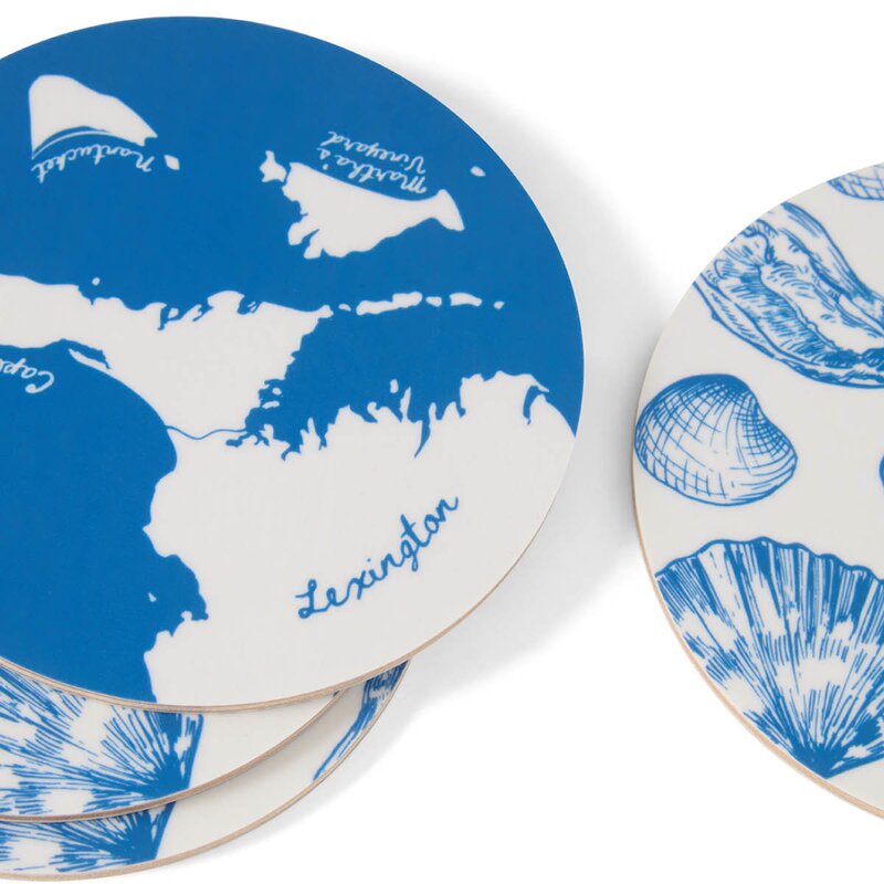 Lexington Glassunderlegg 4 stk laminert dobbelsidig blå/hvit