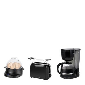 EMERIO Sett med kaffebrygger, brødrister og eggekoker svart