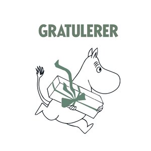 Moomin Mummi kort dobbelt 7,5x7,5 cm Gratulerer hvit/grønn