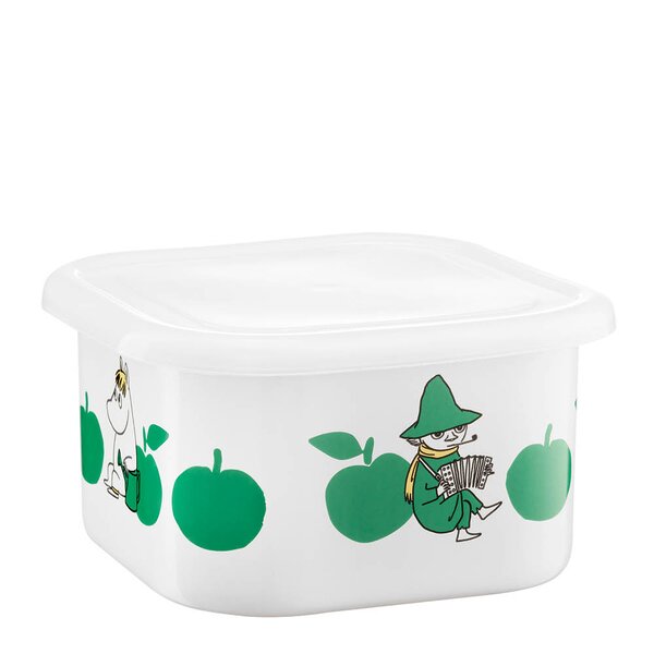 Muurla Mummi emaljeboks med lokk 1,5L grønne epler