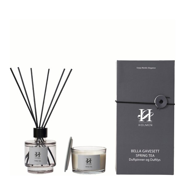 Holmen Bella gavesett Spring tea 23x11,5x8 cm lys grå
